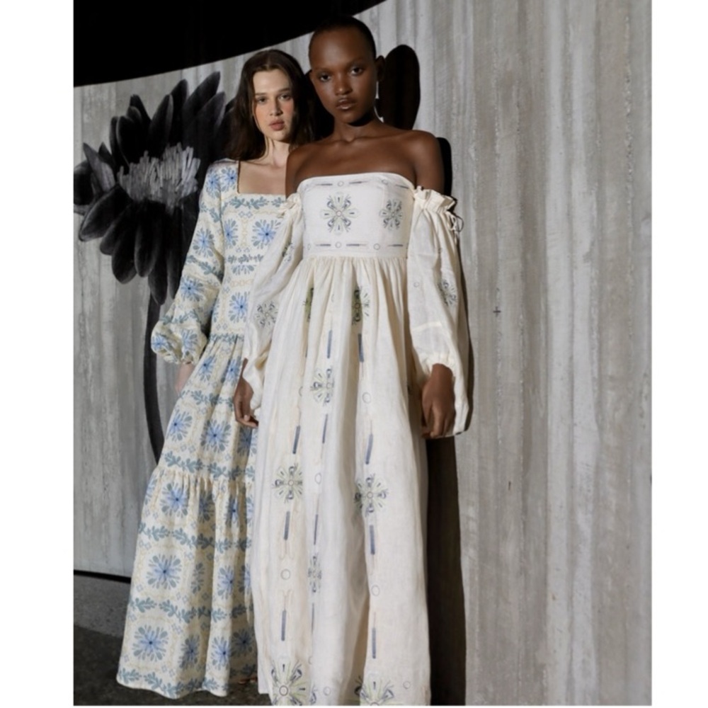 Agua by Agua Bendita Alheli Chivas Embroidered Linen Puff Sleeve Maxi Dress - Picture 10 of 11